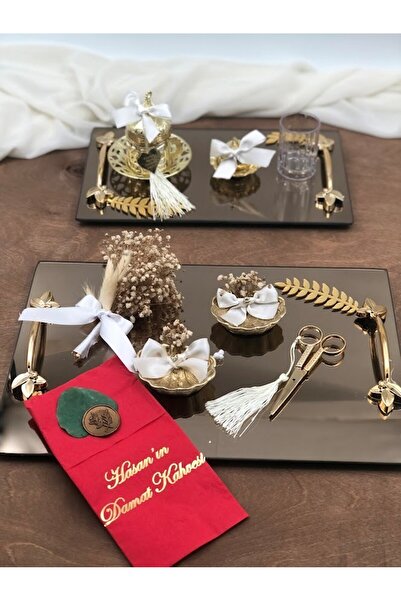 Denseden SET DE 2 TAVĂȚE Tavă de logodnă de promisiune Inele de ridicare Foarfece Mire ceașcă de cafea Suport pentru delicii turcești