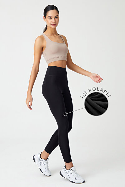 Los Ojos Black High Waist Winter Fleece Inside Sports Leggings Fleece