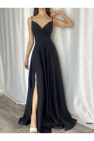 twomeey Γυναικείο βραδινό φόρεμα με λουράκι με διπλό γιακά με σχισμή ελαφρύ ν...