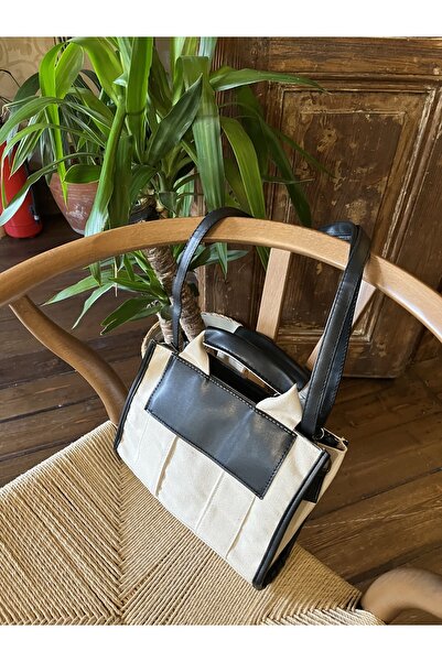 HYBEEL Deri Detaylı Mini Kanvas Çanta, Çapraz Askılı Yazlık Çanta, Keten Günl...