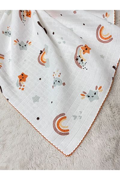 MASALBABY Muslin Blanket 90x90 Cm / Muslin Blanket Baby / Child / Newborn Rainbow Patterned Muslin Cloth