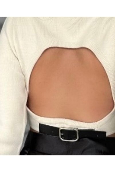 Gönen Passage Triko Büstiyer Fitted Arka Açık Kemer Detaylı Tarz Uzun Kol Büstiyer