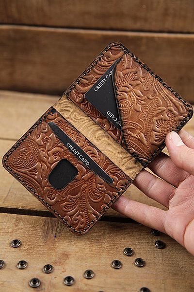 New Coast Leather 1900's Γνήσιο δέρμα Χειροποίητη Ανδρική Κάρτα με σχέδιο