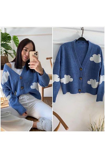 SARİTA MODA Cardigan de damă cu model cloud