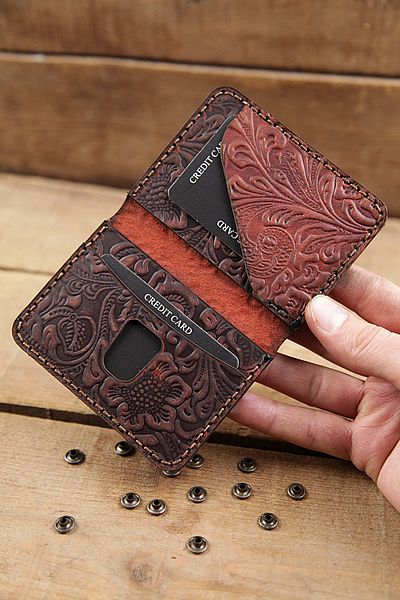 New Coast Leather 1900's Γνήσιο δέρμα Χειροποίητη Ανδρική Κάρτα με σχέδιο