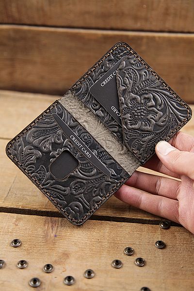 New Coast Leather 1900's Γνήσιο δέρμα Χειροποίητη Ανδρική Κάρτα με σχέδιο