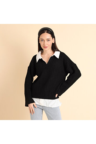 GaiaCollection Siyah Polo Yaka Kazak