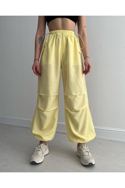 Gönen Passage Terikoton Parachute Trousers Waist Elastic Leg Elastic Pleated Women's Terikoton Trousers