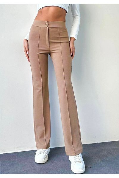 Gönen Passage Pants Jacquard Fabric Front Turned Wide Leg Flexible Lycra Model Trousers