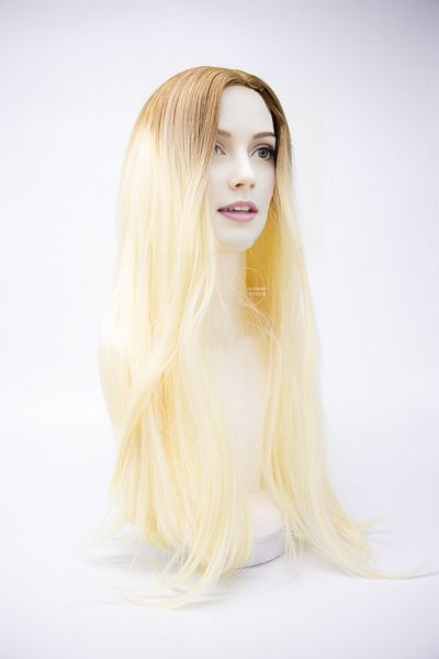 KONAK PERUK Fiber Synthetic Long Straight Wig - Light Bubble / Platinum Ombreli