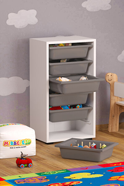 MİRACLE 3D 6 Sepetli Çok Amaçlı Dolap Gri Sepetli Çocuk odası Organizer