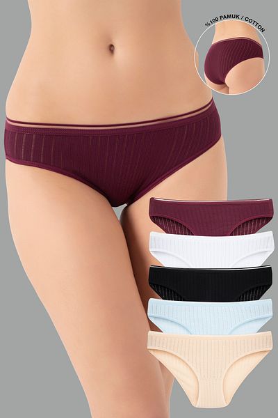 Ramior Pack of 5 Chain Stitching Breathable Fabric 100% Cotton Bikini Panties