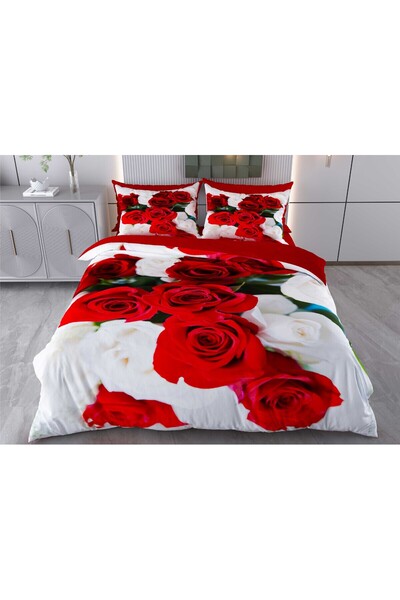 BEYZADE HOME طقم غطاء لحاف مزدوج 6 قطع أحمر أبيض
