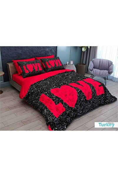 BEYZADE HOME طقم غطاء لحاف مزدوج ثلاثي الأبعاد 6 قطع Love 4