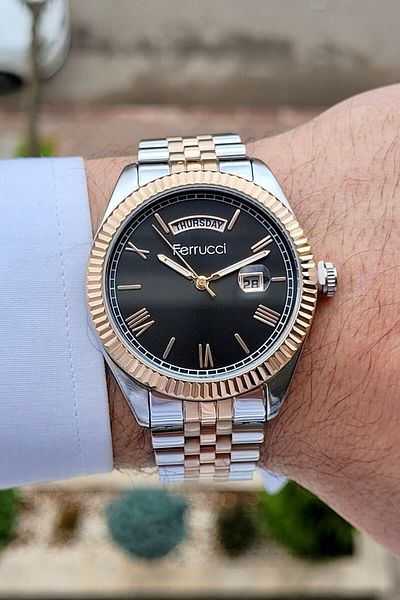 Ferrucci Bronze Silver Color Men's Wristwatch with Calendar and Day Function