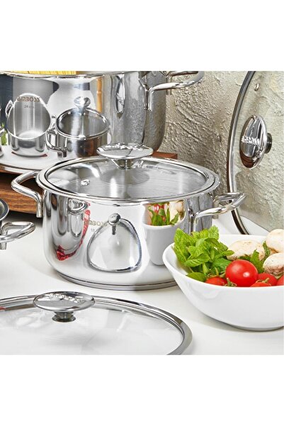 Amboss Cool Cam Kapaklı Paslanmaz Çelik İndüksiyon Tabanlı Derin Tencere - 22 cm