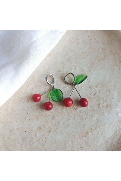 Arezzo Seyglass Murano Cam Kırmızı Kiraz Küpe | Murano Cam Küpe | Kirazlı Cam Küpe | Cam Boncuk Aksesuar