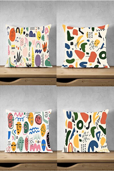 fdm desıgn غطاء وسادة مطبوع على الوجهين مكون من 4 قطع بتصميم خاص برتقالي مجرد...