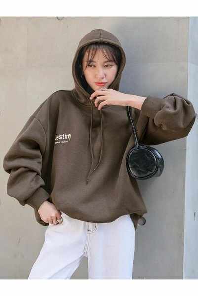 DAXİS Sportwear Company سويت شيرت بقلنسوة كبير الحجم مطبوع للجنسين