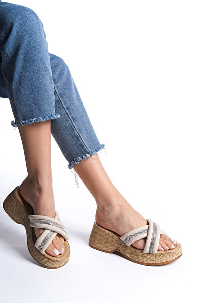 hmdyıl Γυναικείες παντόφλες με χοντρή σόλα και σταυρωτές πέτρες