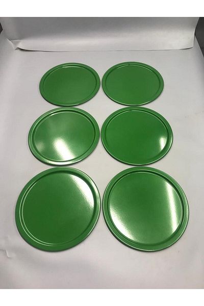 Aslı Hediyelik 6-Piece Metal Green Single Decorative Tea, Coffee and Cake Service Presentation Tray 23 Cm