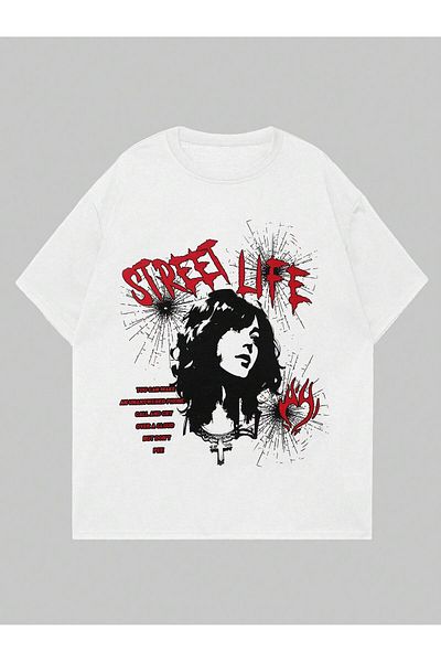 Jose Clothing Μπλουζάκι Unisex Λευκό εμπριμέ από οργανικό βαμβάκι Oversize Cut