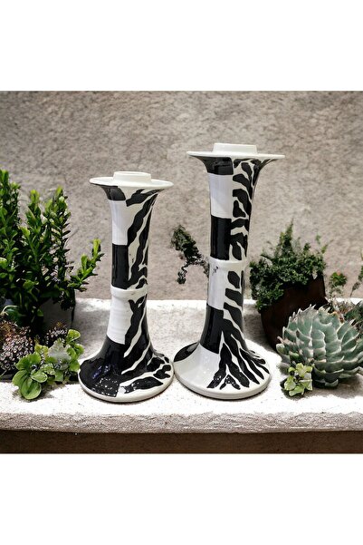 AYGEN Handmade Seramik Özel Tasarım 2'li 19-21 cm Şamdan Set