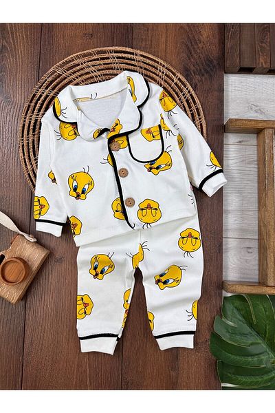 Mızıkçı Kid's Unisex Seasonal Baby Pajamas Set - 100% Cotton, Double Breasted Collar and Buttoned Front