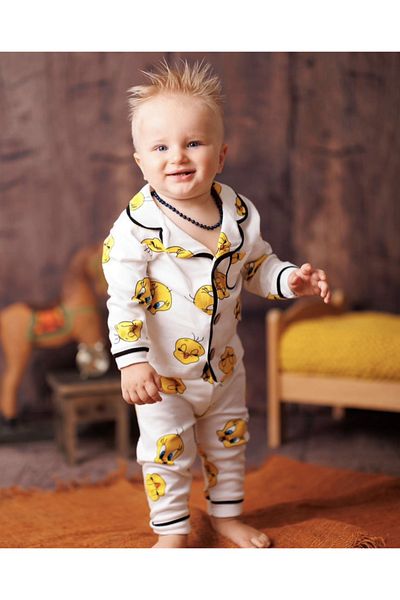 Mızıkçı Kid's Unisex Seasonal Baby Pajamas Set - 100% Cotton, Double Breasted Collar and Buttoned Front
