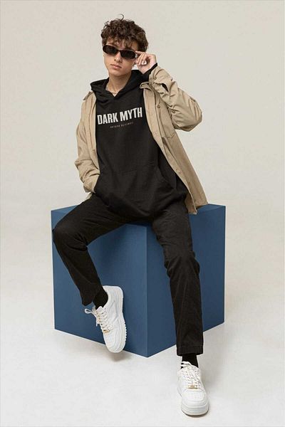 MAGORS STIL-X DARK MYTH PRINTAT, BUMBAC, CULOARE NEAGRĂ, CU GLUGĂ, OVERSIZE UNISEX