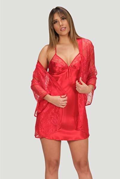 NBB Short Satin Nightgown Set with Lace Dressing Gown 3150