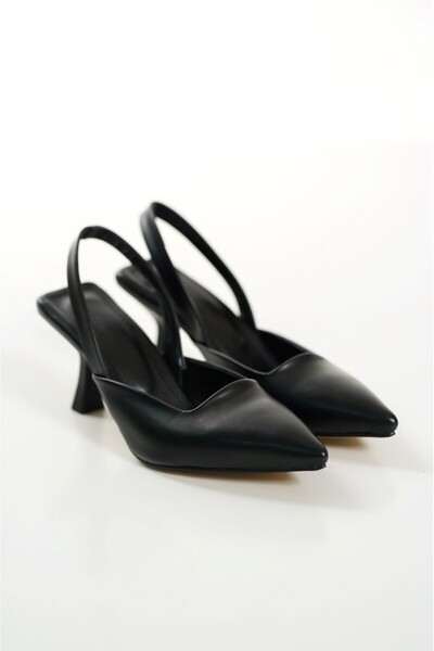 ZİESCE BLACK SKIN WOMEN'S DECOLTE HEELED STILETTO SHOES