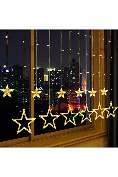 MENFRY Perde LED Fişli 3 Metre 8 Animasyonlu Sarı Dizi Işık Aydınlatma Süslem...