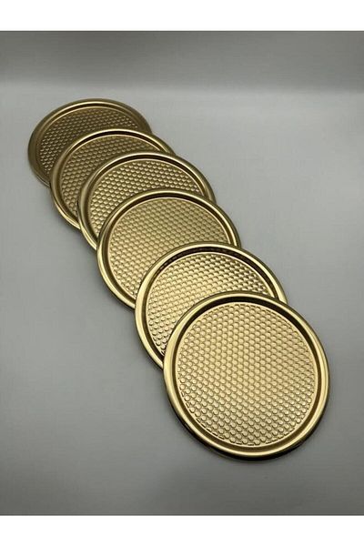Aslı Hediyelik 6-Piece Round Patterned Gold Presentation Tray Decorative Serving Tray Tea, Coffee Treat Holder 23 Cm