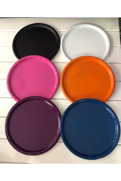 Aslı Hediyelik Mix Set of 6 Metal Single Decorative Candle, Tea, Coffee and Cake Service Presentation Tray 23 Cm