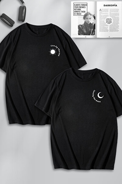 macklin Unisex Femei Bărbați Piept Luna și Soarele Imprimate Iubiți Cuplu Com...