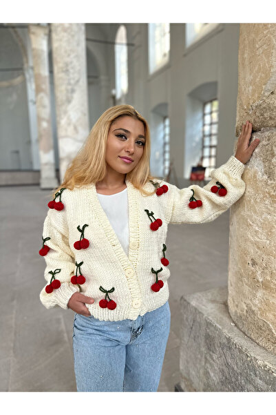 EMAKROME EL ÖRGÜSÜ KİRAZLI KADIN HIRKA