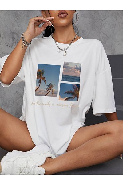 Jose Clothing Μπλουζάκι Unisex Λευκό εμπριμέ από οργανικό βαμβάκι Oversize Cut