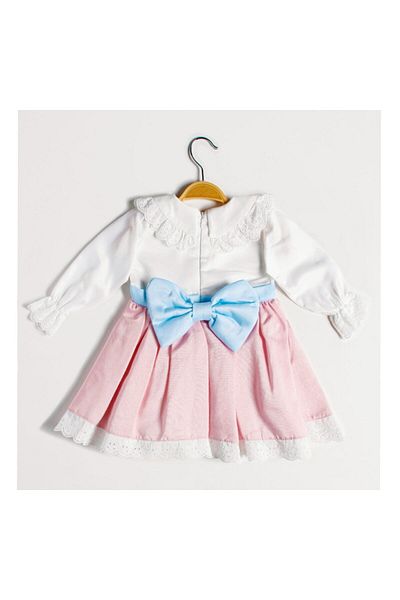 Şirin Şeyler Butiği Rochie de fetiță cu mâneci lungi Margaret, cu panglică albastră, rochie cu scoici, alb, roz, de aniversare