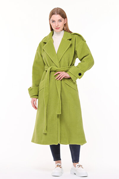 Neşeli Butik palton supradimensionat din lână cu curea pentru femei NBPLTN02 ...