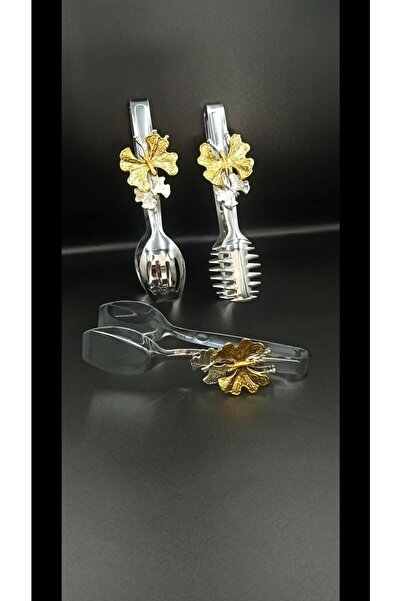 Aslı Hediyelik طقم تقديم خدمة أنيق باللون الفضي على شكل فراشة مكون من 3 قطع من الفولاذ المقاوم للصدأ