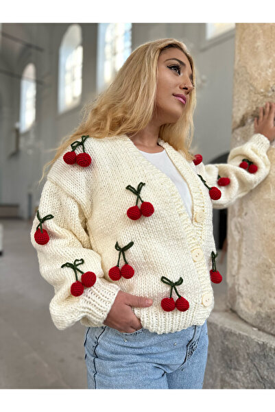 EMAKROME EL ÖRGÜSÜ KİRAZLI KADIN HIRKA