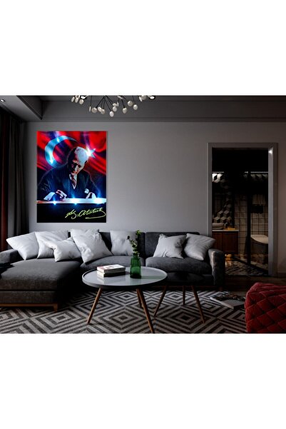 Haki Alışveriş Dünyası Atatürk Işıklı Led Tablo 45x65 Cm Kanvas Pil + Asma Aparatı