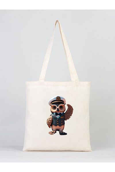 Elbasan Tekstil 40 x 45 Cm Geantă Pânză Căpitan Owl 8 cm Fund cu Burduf
