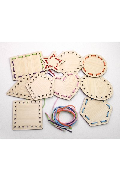 Tasarım Şeker Wooden Shapes String Threading Box Game, Montessori Wooden Hand Muscle Development Educational Game