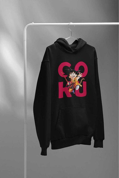 MAGORS УНИСЕКС СУИТШЪР С КАЧУЛКА, ПАМУЧЕН, С ПРИНТ GOKU, ОБЪР РАЗМЕР