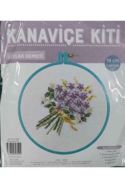 MRN HOME Kanaviçe Kit Leylak Demeti 19 Cm Turkuaz Kasnak