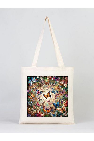 Elbasan Tekstil 40 x 45 Cm Geantă Pânză Fluturi 8 cm Cu Burduf De Jos