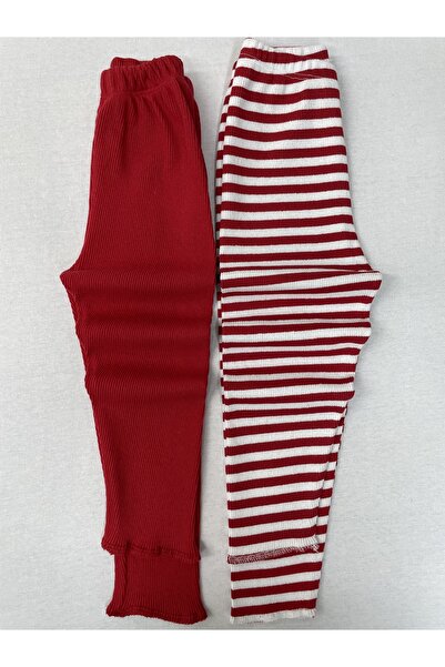 Berat moda Esnek Fitilli Kumaş Çizgili - Kırmızı Çocuk Tayt