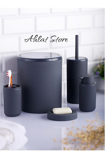 Store Anthracite ριγέ στρογγυλό σετ μπάνιου 5 τεμαχίων Πολυτελές σετ μπάνιου